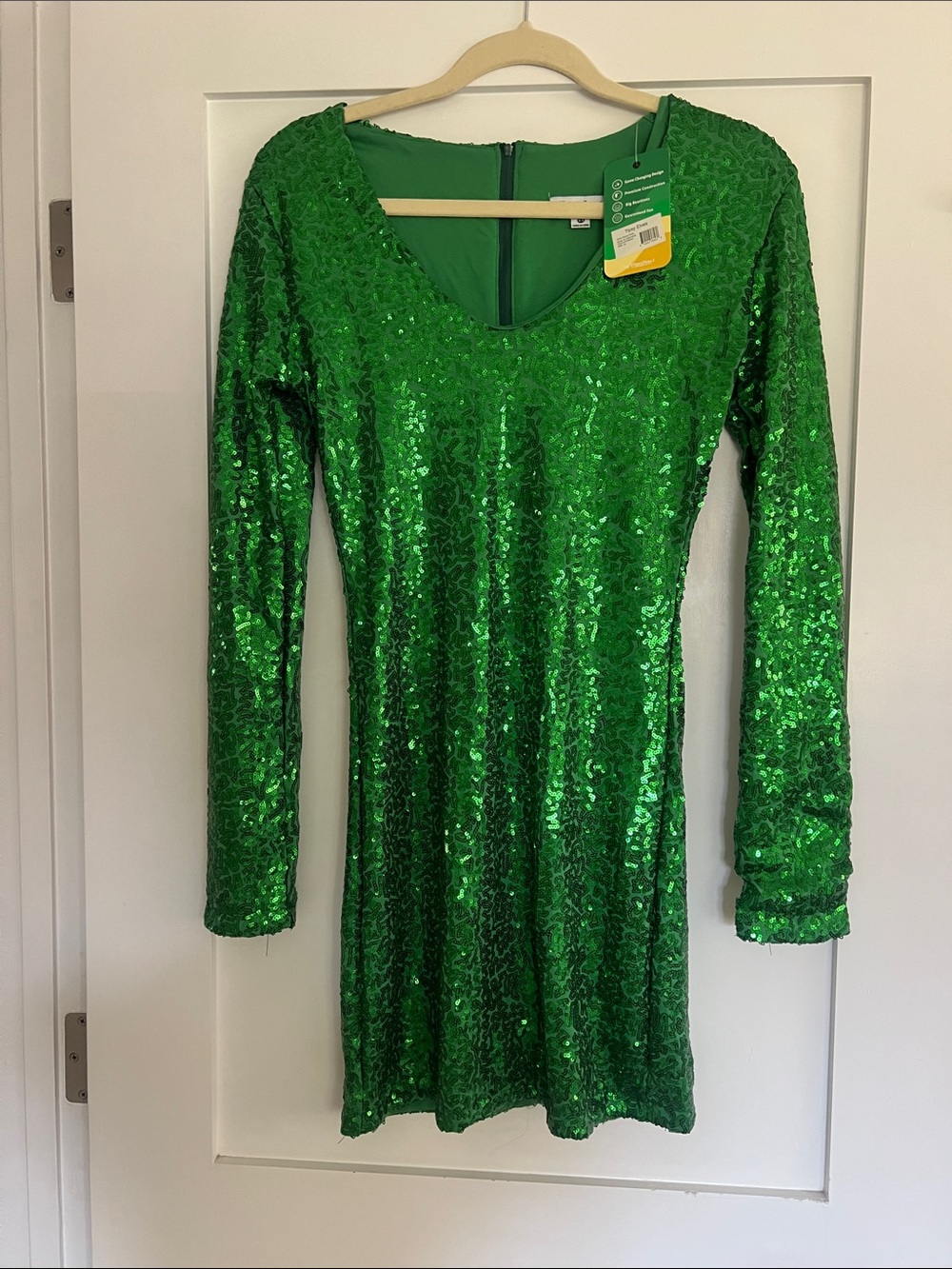 Tipsy Elves Green Sequin Long-Sleeve Dress